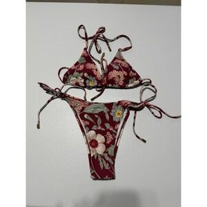 NWT CUPSHE Women's 2 Piece Bikini Set Maroon Floral Size S Cheeky Triangle Set